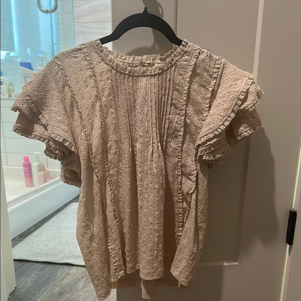 Elegant Cream Ruffle Sleeve Top